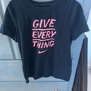 Nike Women's Black Tee with Pink Graphic